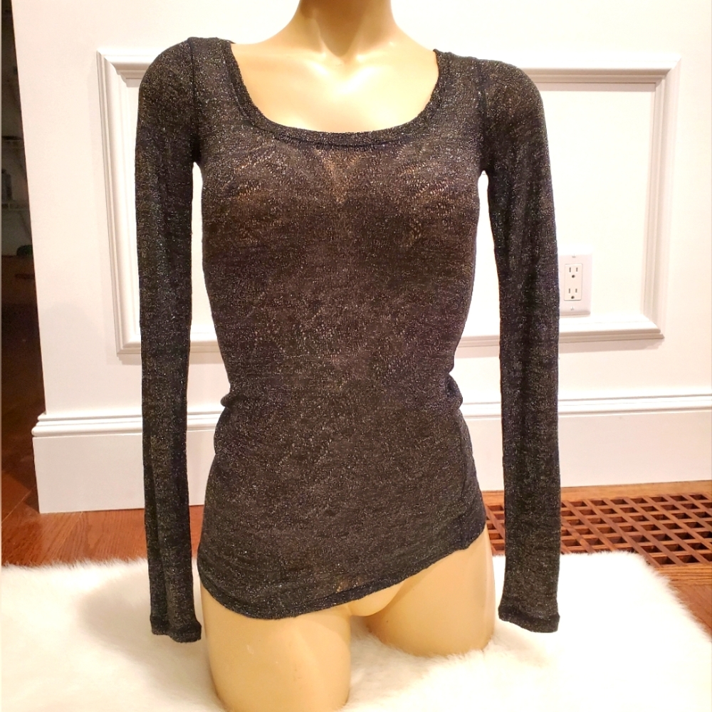 Express semi sheer long sleeve top xs (metallic)